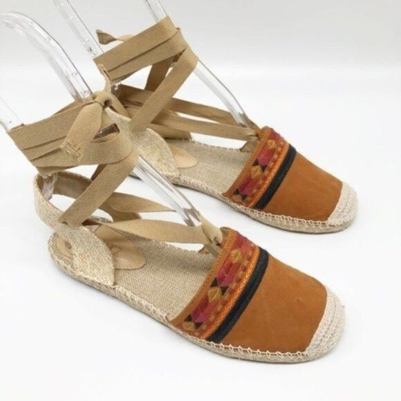 SCHUTZ Suede Lace Up Embroidered Espadrille Flats - Picture 2 of 7